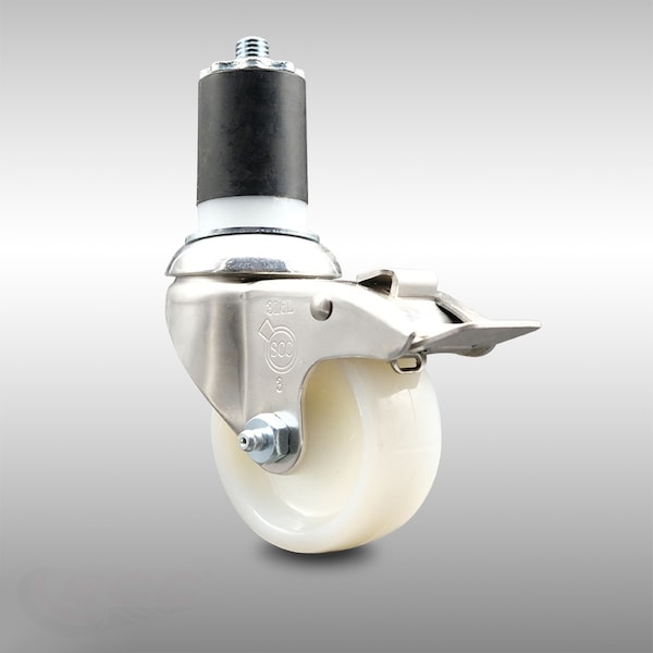 3 Inch 316SS Nylon Wheel Swivel 1-7/8 Inch Expanding Stem Caster Lock Brake SCC